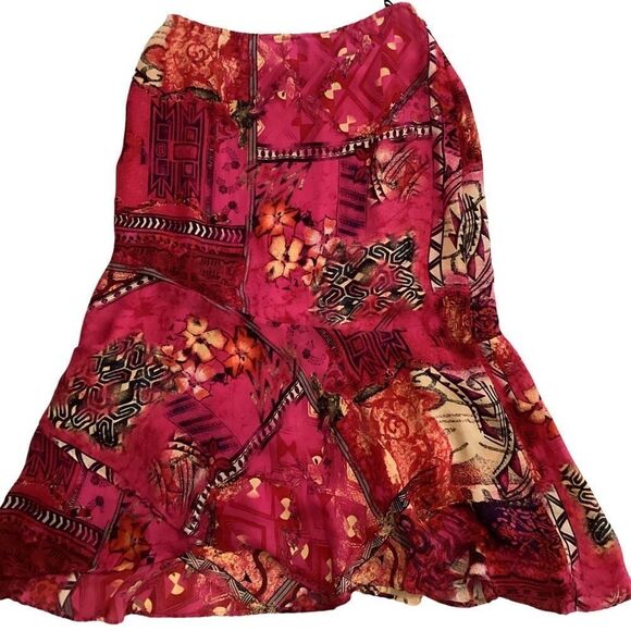 Chicos Whimsical Hawaiian print Silk Floaty A Line Skirt Size 8 - Picture 2 of 13